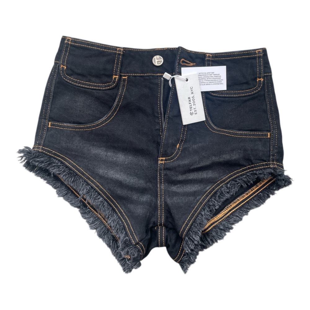 Telfar Poom Poom Denim Shorts Black Sz 26